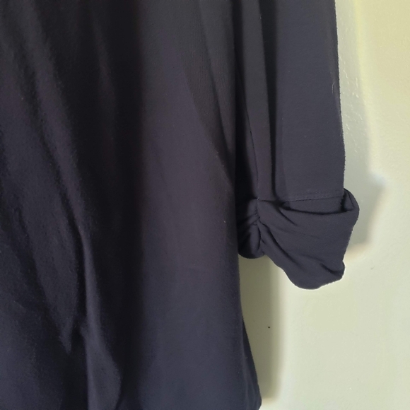 Theory Medium Navy Blue Draped Front Cardigan Quarter Sleeve Soft Cozy Sweater - Picture 2 of 8